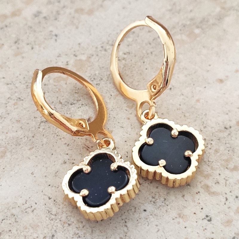 Boucles d'oreilles - Laiton plaqué or - Noir
