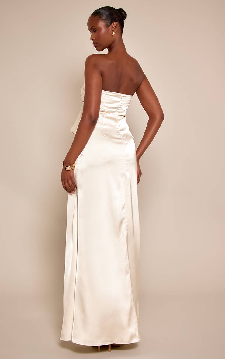 Crème Robe Longue Bustier En Satin Avec Détail Drapé