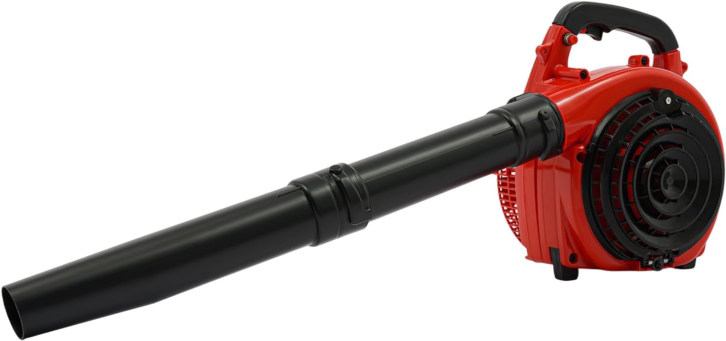 25.4cc 2-Takt Benzin Laubbläser,0.75KW Benzin Laubsauger mit 7000rpm,0.13m³ Luftstrom und 0.9L Kraftstofftank,Seilzugstarter,Handgehaltener Laubbläser aus Kunststoff und Aluminium für Laub und Schnee