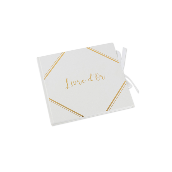Livre d'or blanc embossé or avec ruban-21x20cm-68 pages