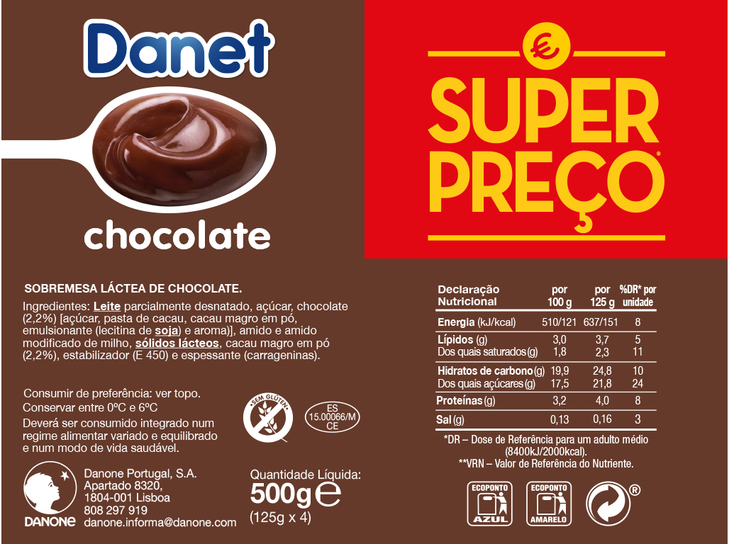 SOBREMESA DANET LÁCTEA CHOCOLATE 4X125G