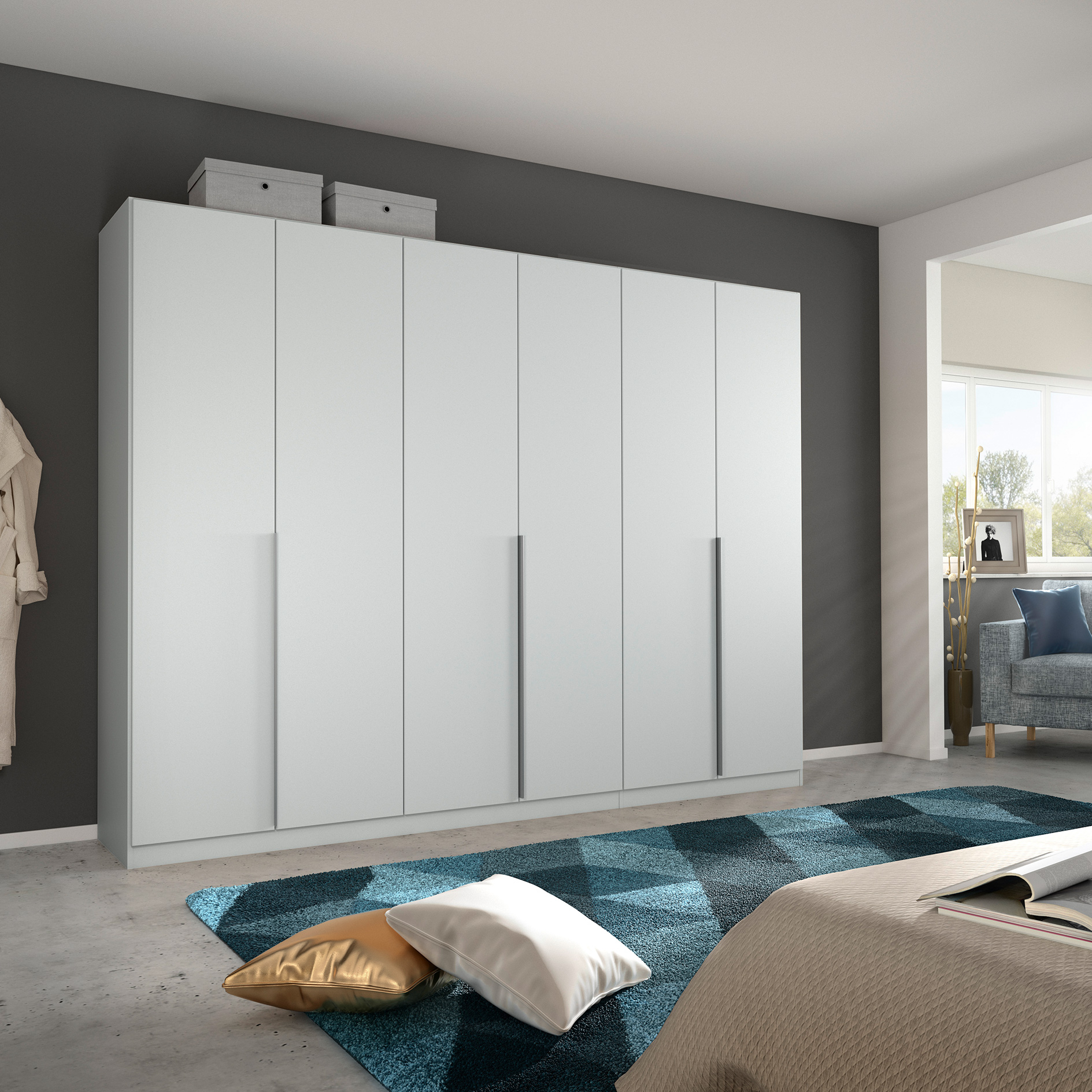 Drehtürenschrank - sidengrau - 6-türig - 271x210 cm