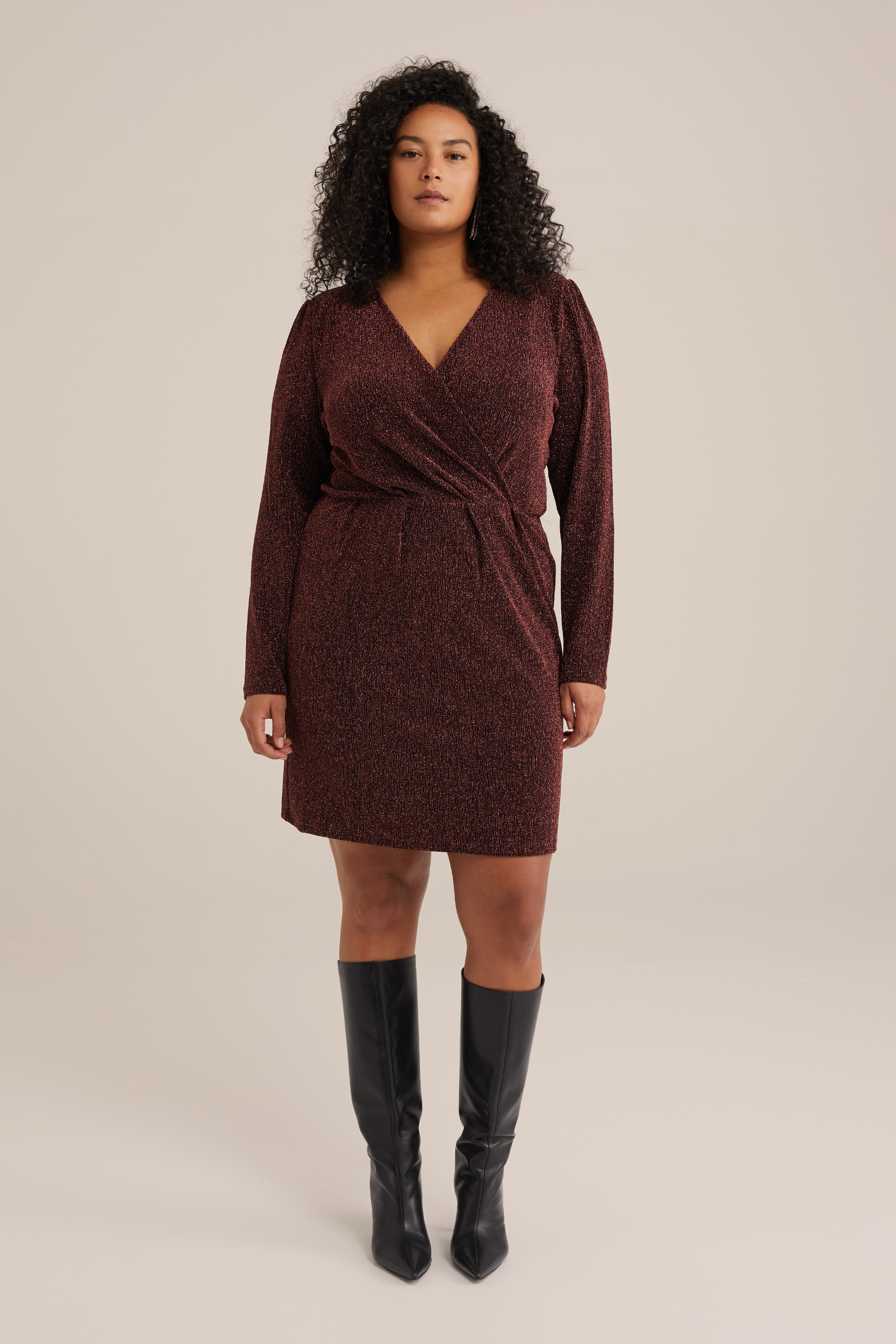 jurk met glittergaren - Curve WE Fashion Rood