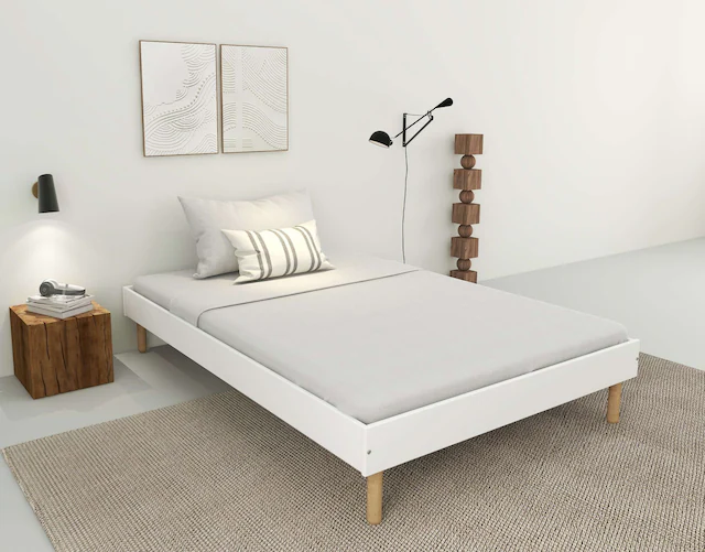 GOODproduct Bett »Dagmar, Bettgestell, Futonbett, Füsse aus Massivholz« 140cm Liegefläche,  mit festen Latten aus massiver Kiefer, belastbar mit 200KG