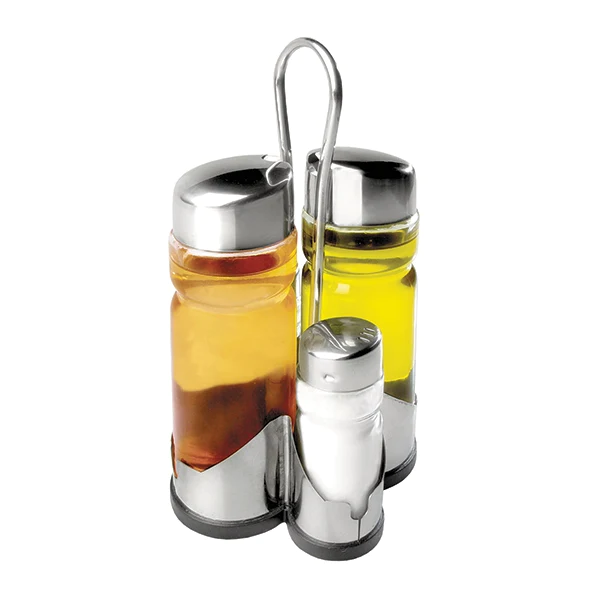 Set vinaigrier 4 pièces en verre et inox - Huiles, vinaigre, sel et po
