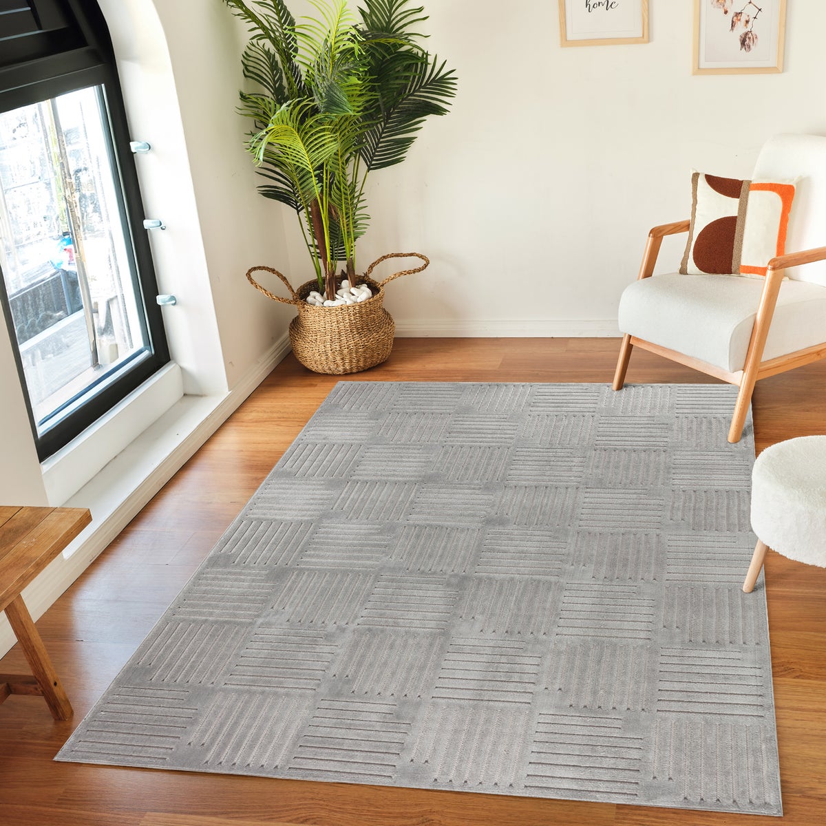 Modern Scandinavisch vloerkleed voor binnen/buiten, grijs, 200x275 cm, MIDORI