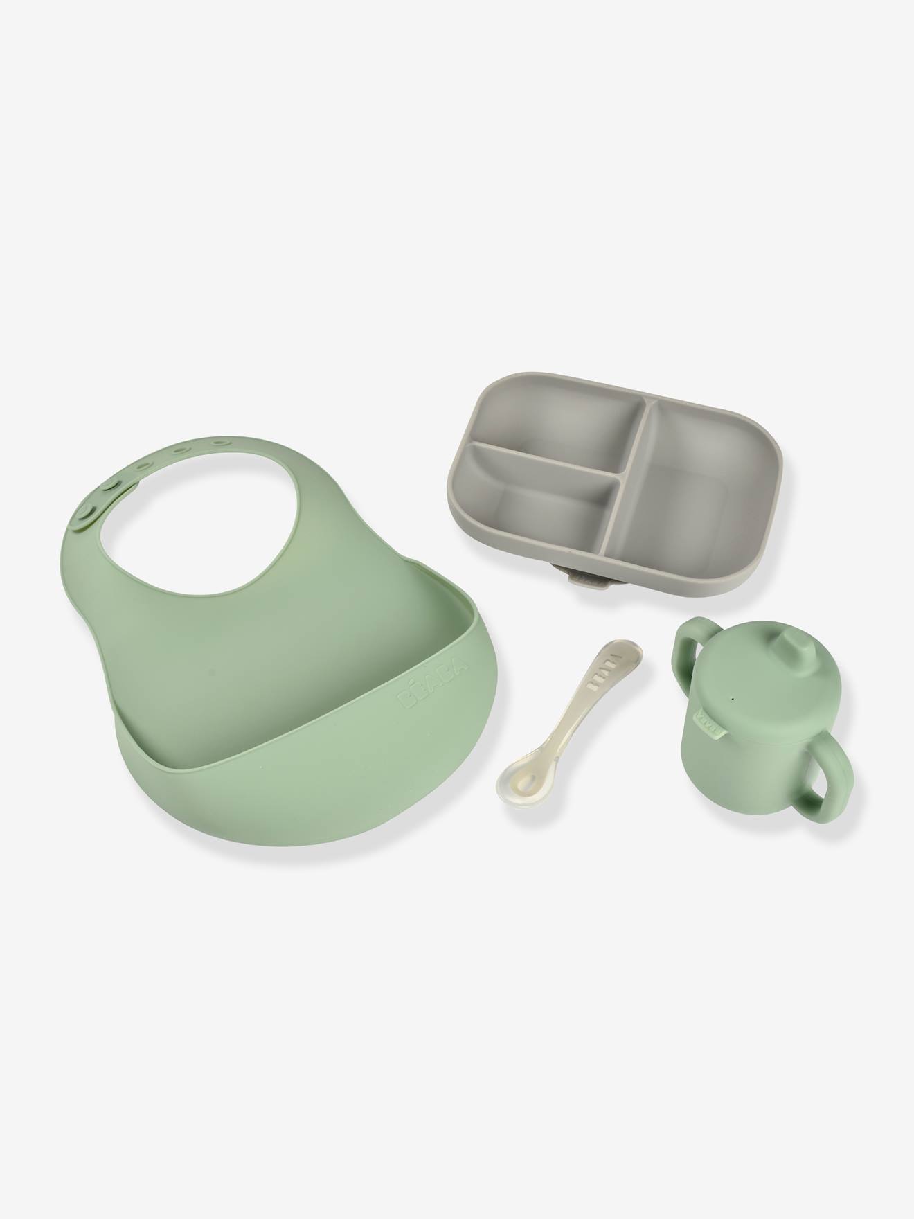 Recipiente de silicone para refeições BEABA - 4 itens essenciais - Verde Salgueiro