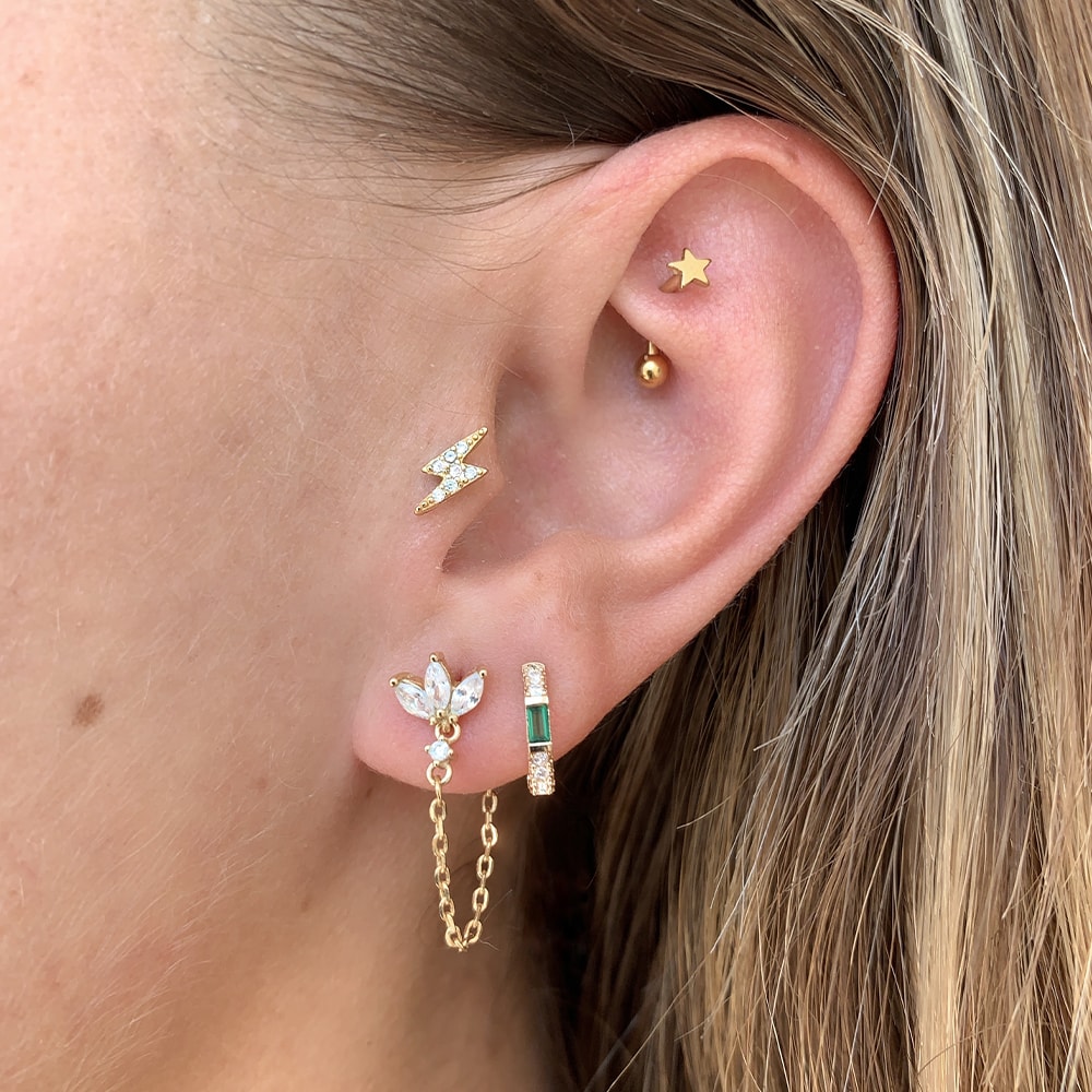 Boucle d'oreille créole - Green Sparkly Hoop - Laiton plaqué argent 10 microns