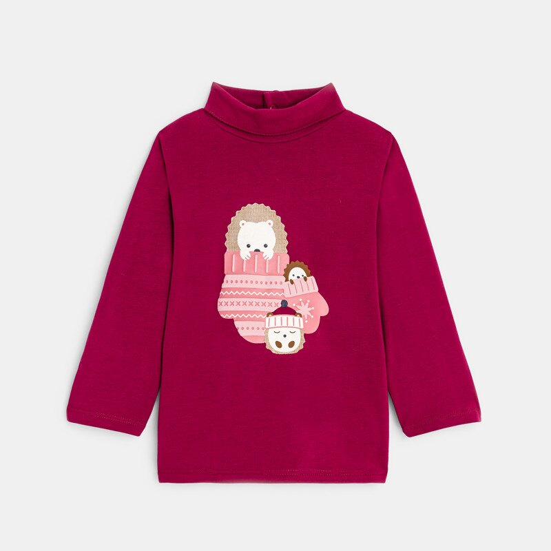 T-shirt col roulé rouge hérissons bébé fille Rose