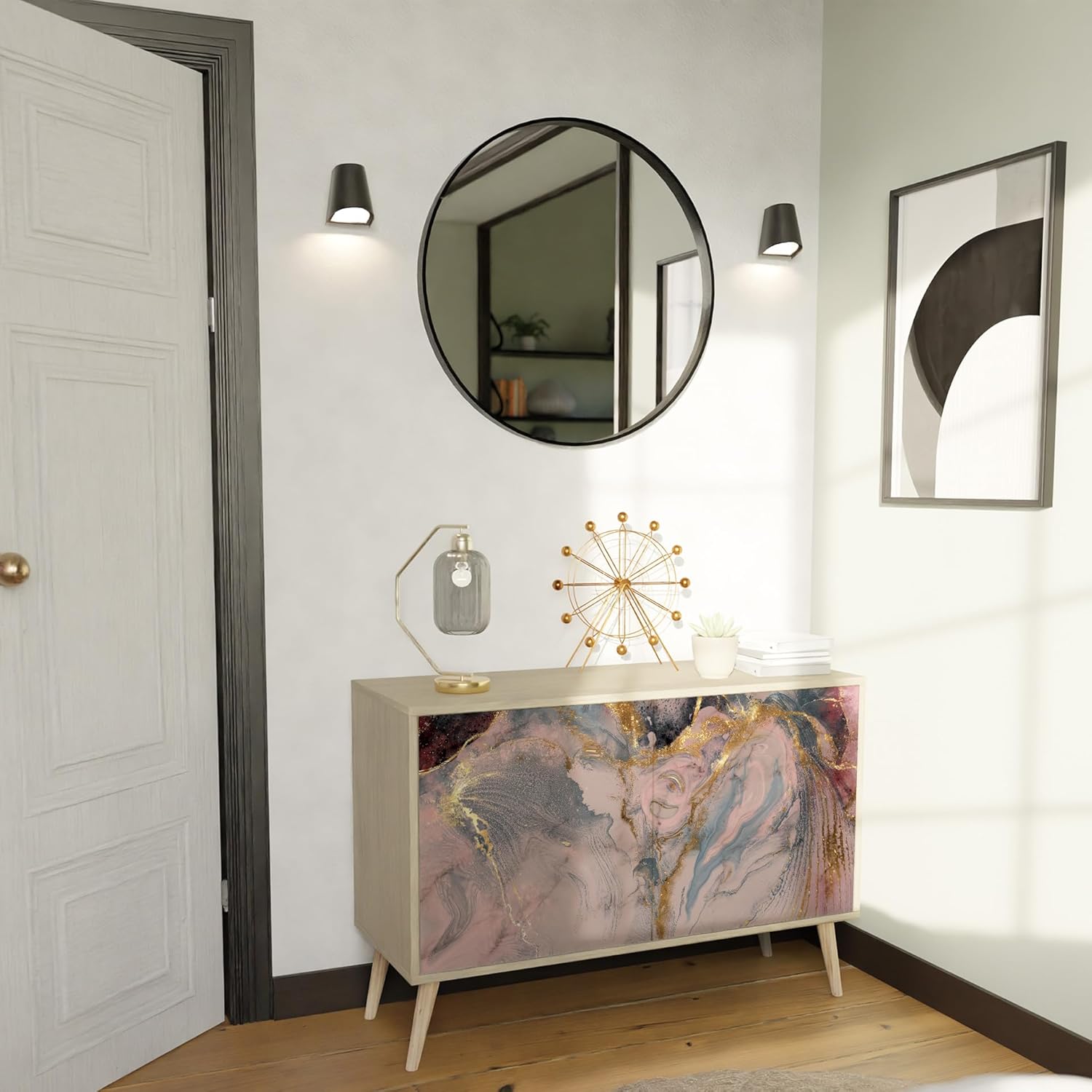 HEALANCY Komodenschrank - Kommode mit 2 Türen- Flurkommode- Schrank - Highboard - Kleiderschrank Möbel - Wohnzimmer Schlafzimmer Esszimmer Flur - Sideboard- Riva-Eiche