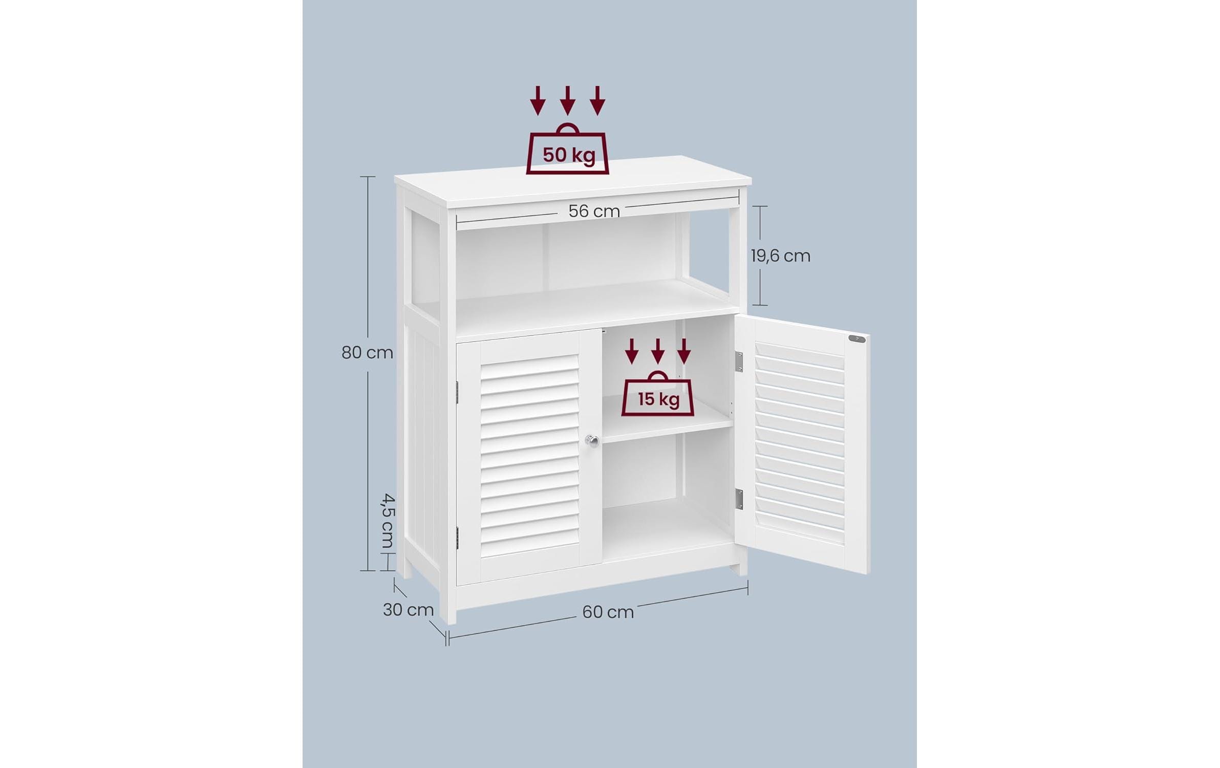 mit Doppeltür 60 x 80 cm, WeissModerner Badschrank aus Holz