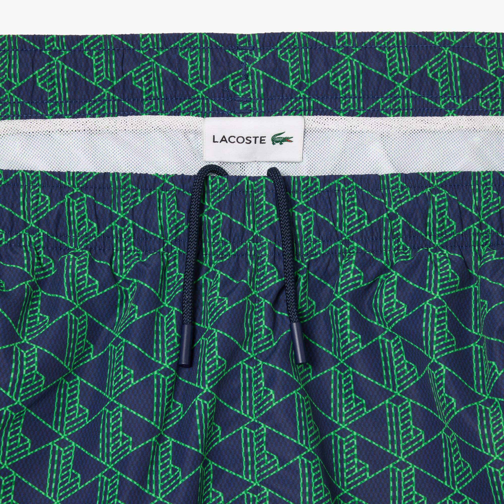 LACOSTE Badehose mittellang mit Monogramm-Aufdruck Badebekleidung - Blau - Lacoste - Herren