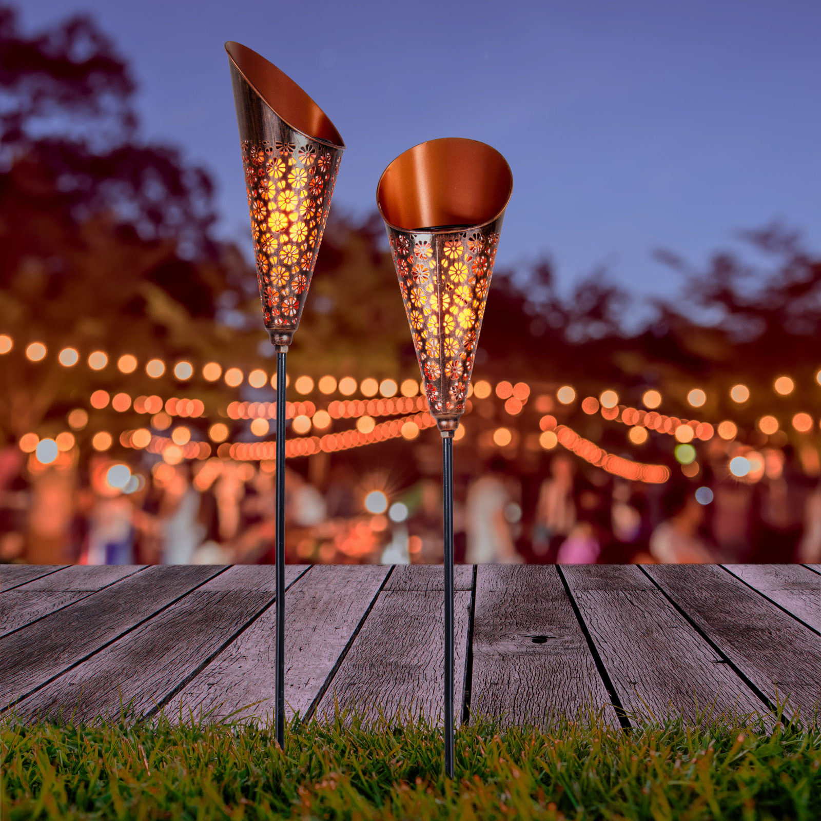 LED Solar-Erdspieß TORCH - kupfer - 96 cm hoch