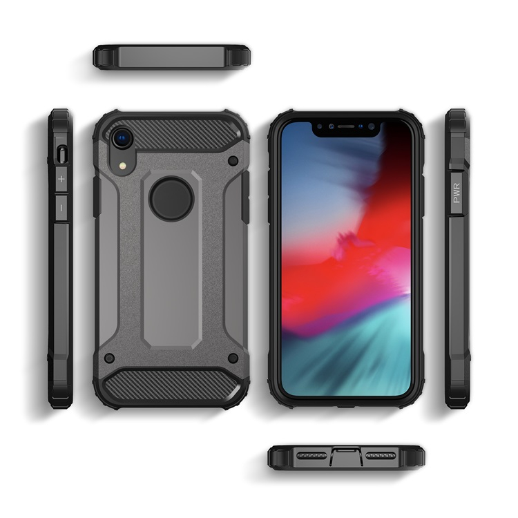 iPhone Xr Outdoor Hybrid Hardcase Hülle - Silber / Schwarz
