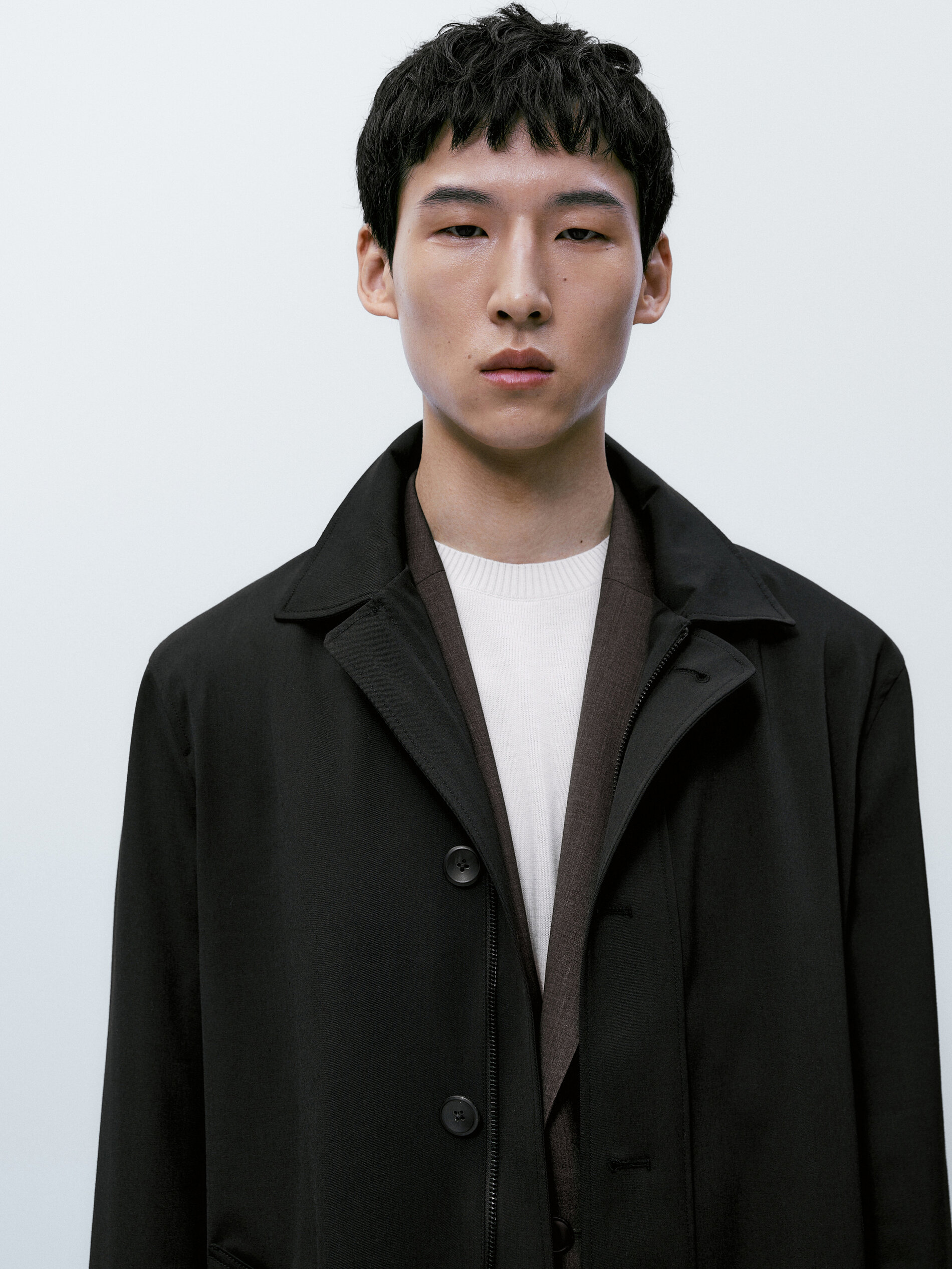 Casaco trench coat Chaqueta em lã - PRETO