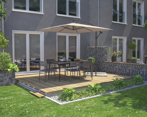 Soluna Lyon zweefparasol, 250 x 250 cm, hoogte 270 cm, ecru, inclusief kruisvoet.