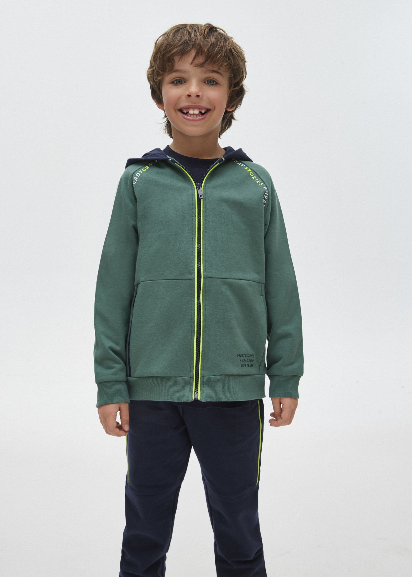 Conjunto de moletom infantil de duas peças com zíper