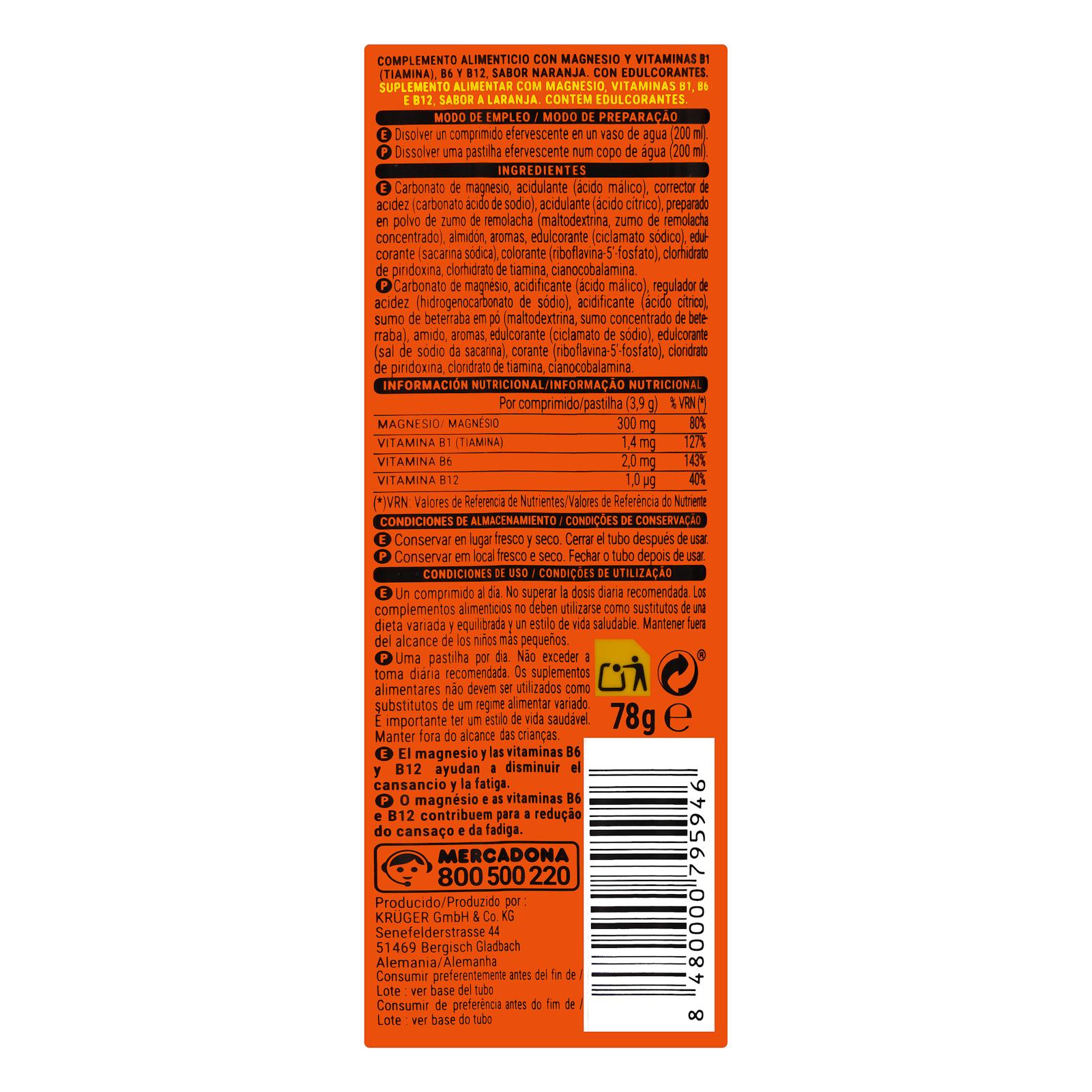 Comprimés effervescents de magnésium Deliplus 300 mg, saveur orange
