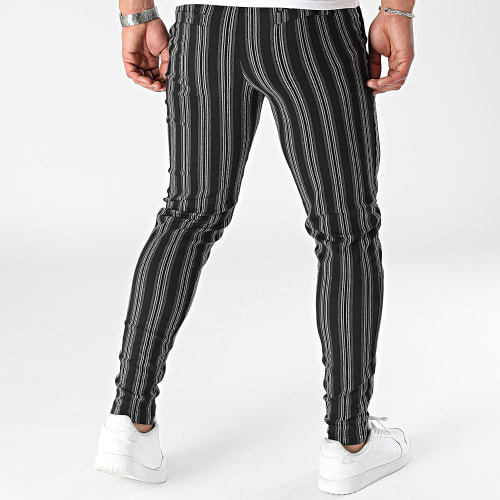 Pantalon Chino A Rayures Noir Gris