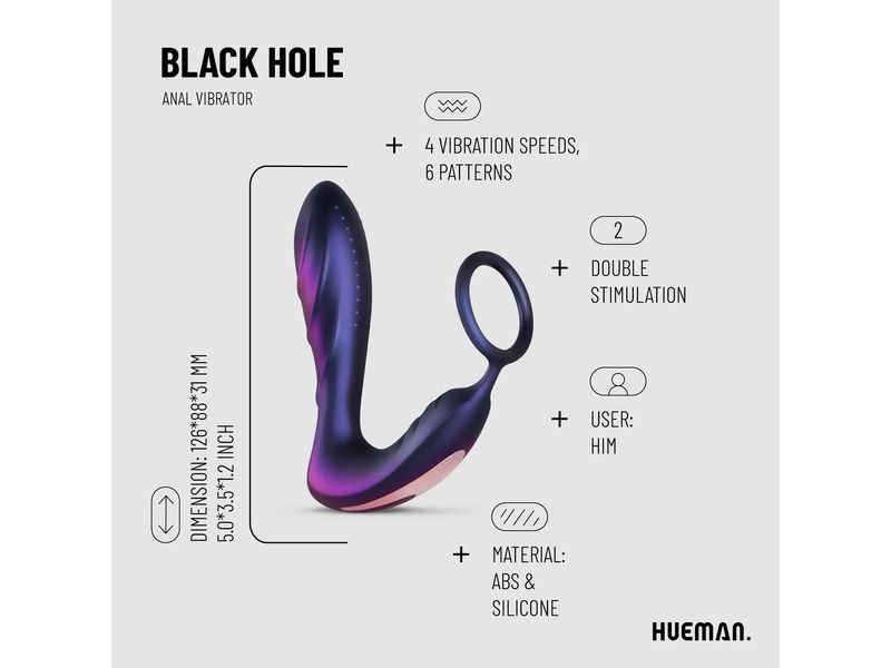 Hueman Black Hole Analvibrator mit Penisring Lila Vibrator für den Analverkehr