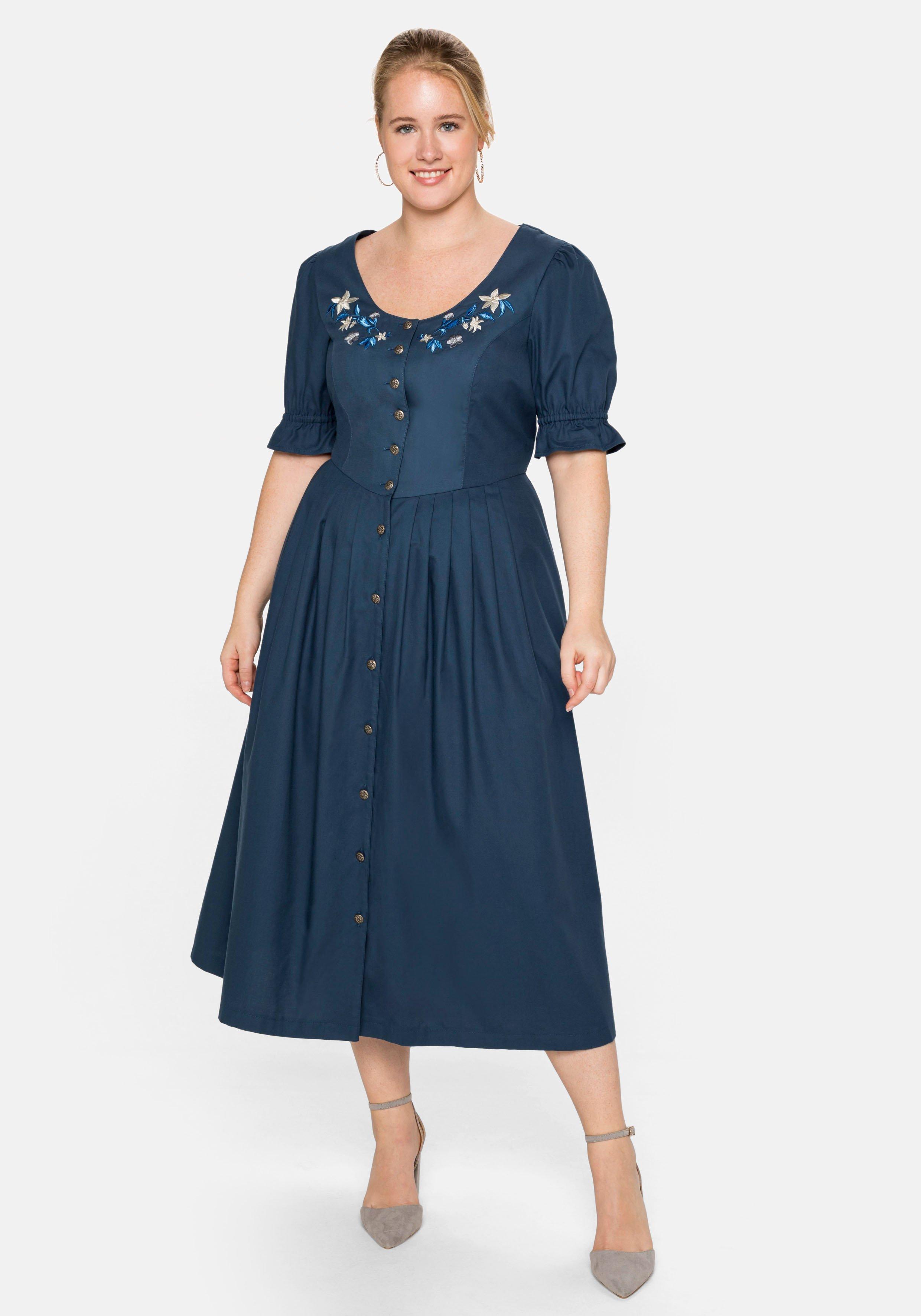 Trachtenkleid in Leinen-Optik, mit Blütenstickerei