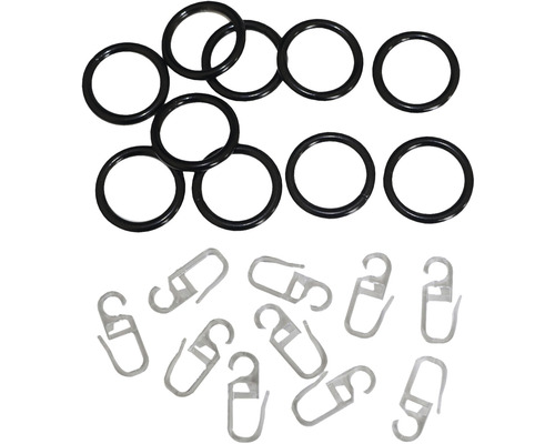 Gordijnring voor gordijnroede, zwart, Ø 16 mm, 10 stuks.
