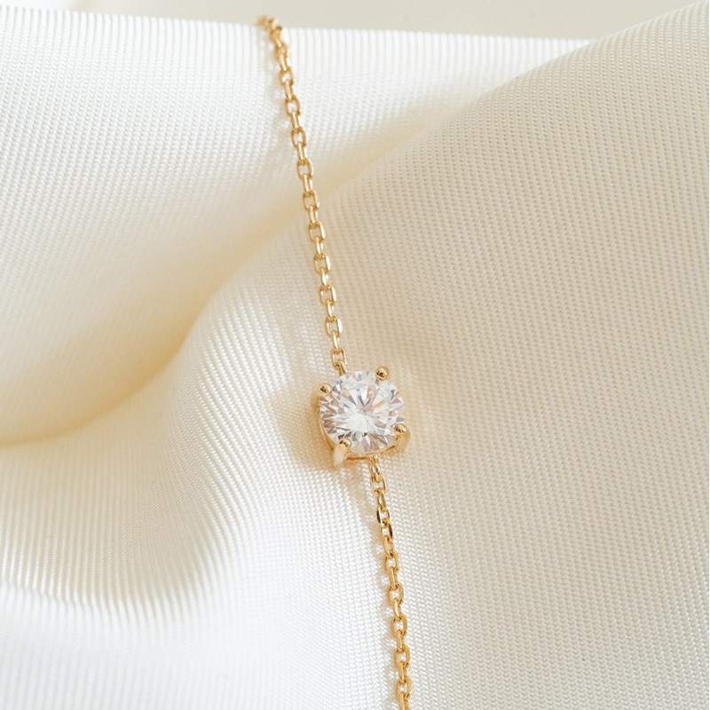 Bracelet Fin Plaqué Or Tendance Solitaire Strass Zirconium