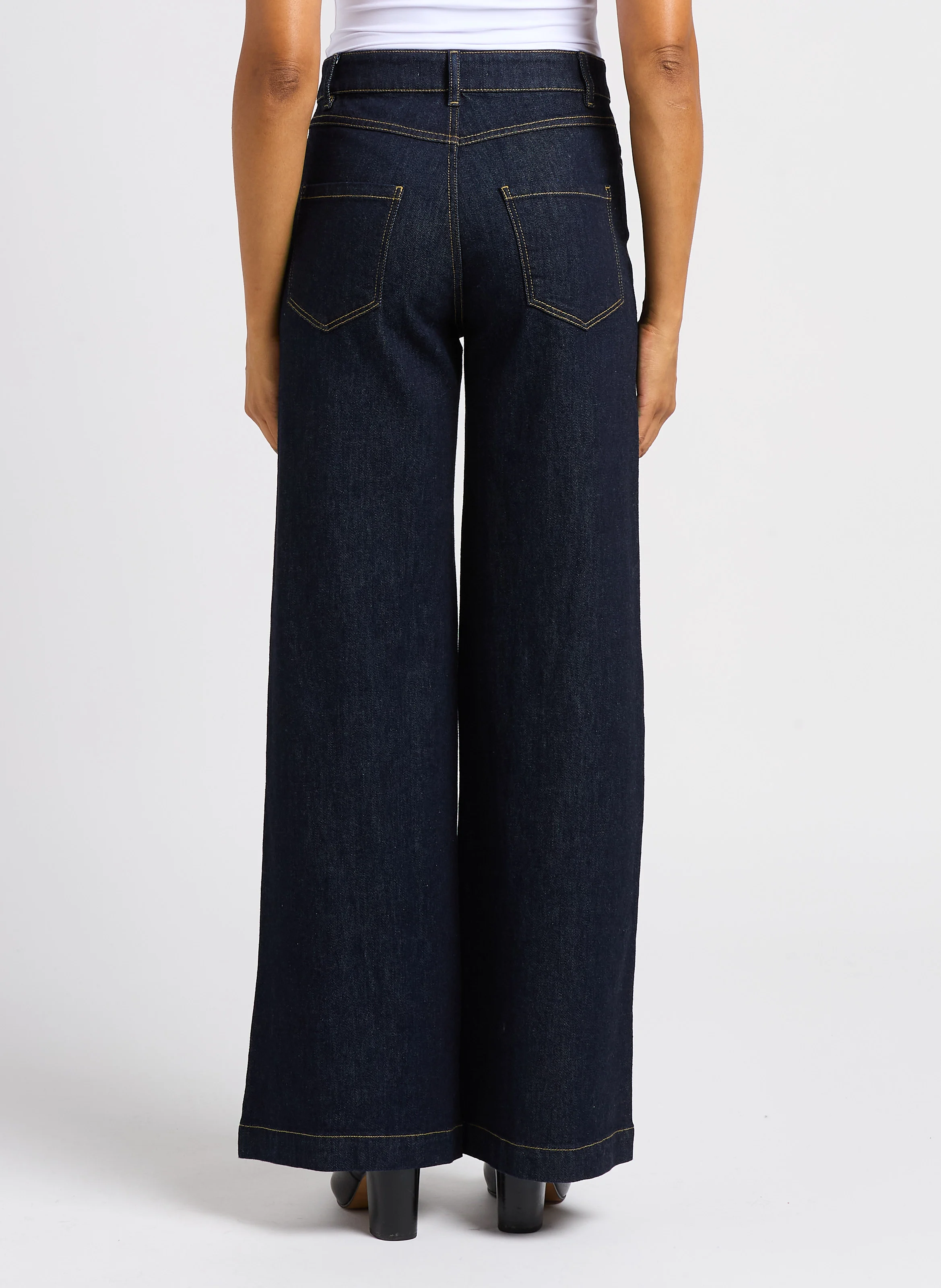 Jean flare taille haute en coton stretch | Bleu