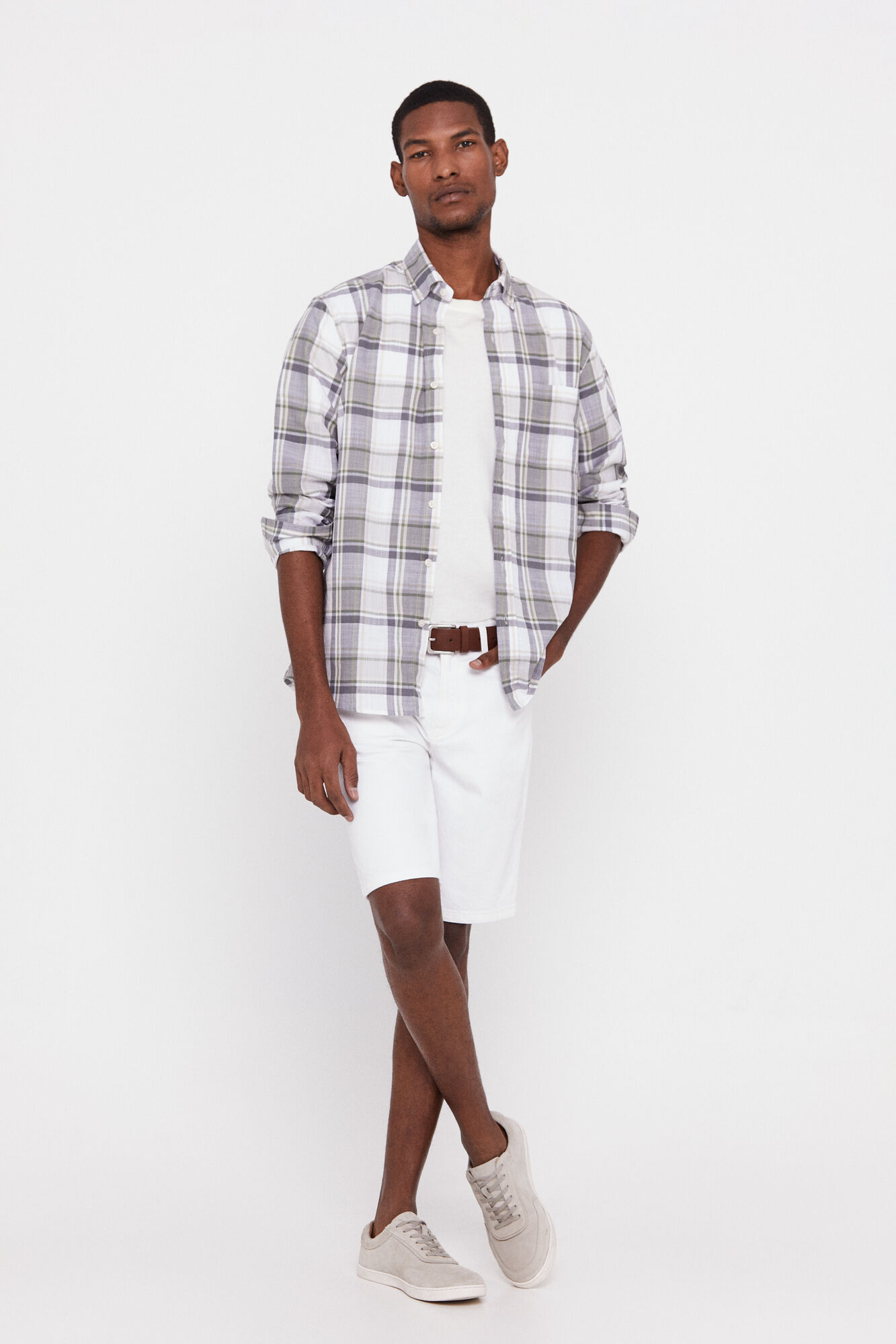 Camisa xadrez de malha irregular - Cáqui