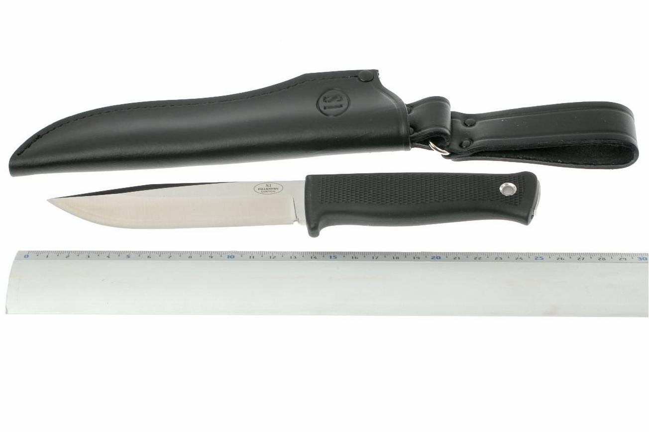 Fallkniven S1, blank, lederen holster