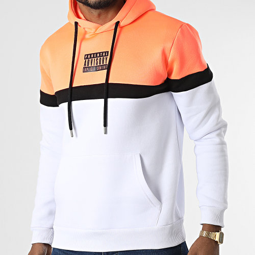 Sweat Capuche Logo Tricolore Orange Fluo Blanc Noir
