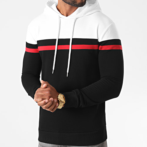 Sweat Capuche Slim Fit Tricolore 1274 Blanc Rouge Noir