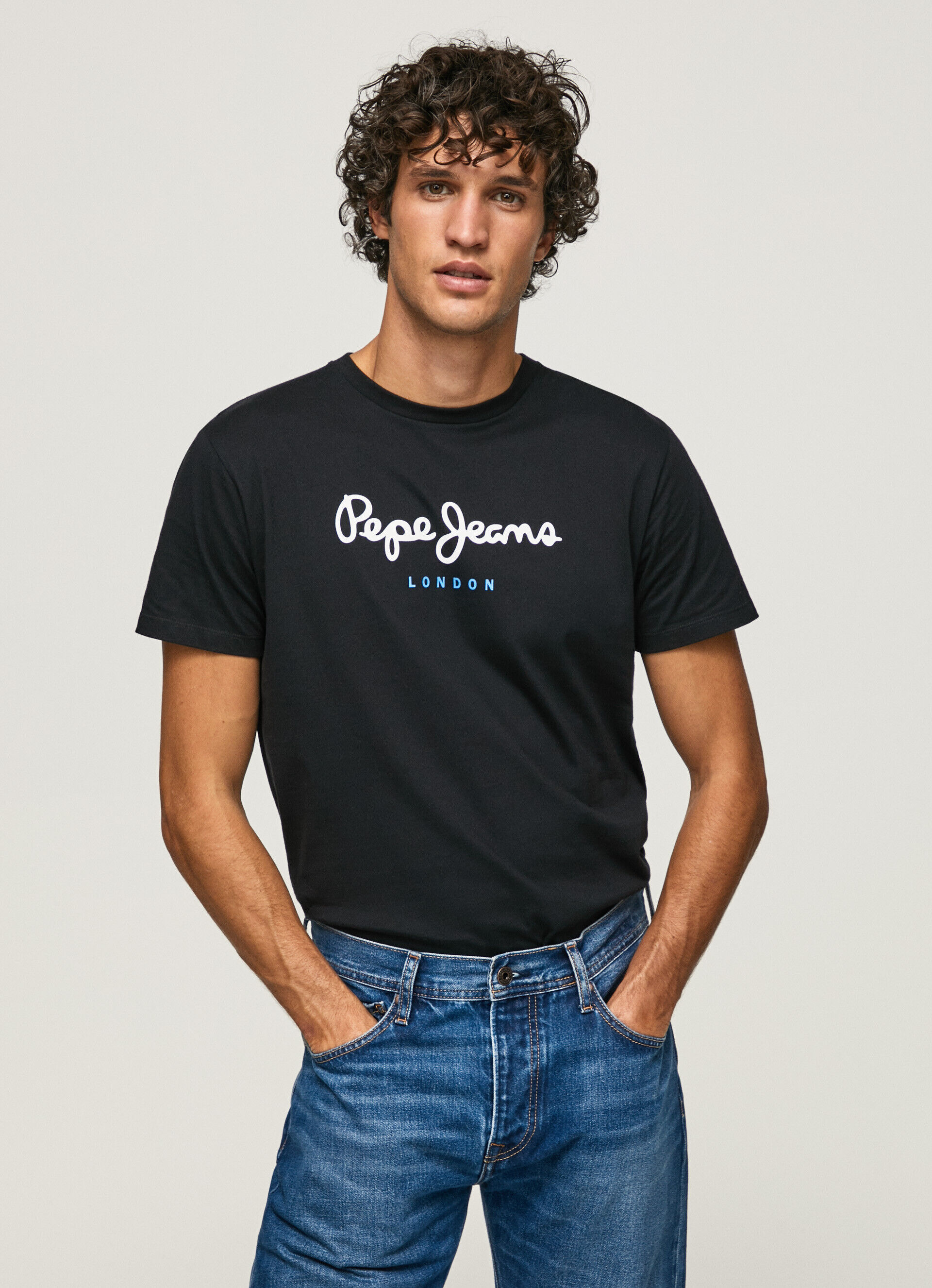 Camiseta de algodão com logotipo estampado - preta