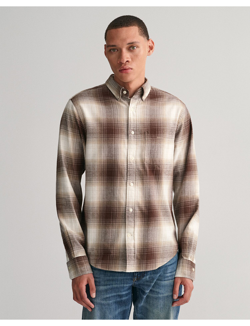 Regular Shadow Check Flannel Shirt Brown