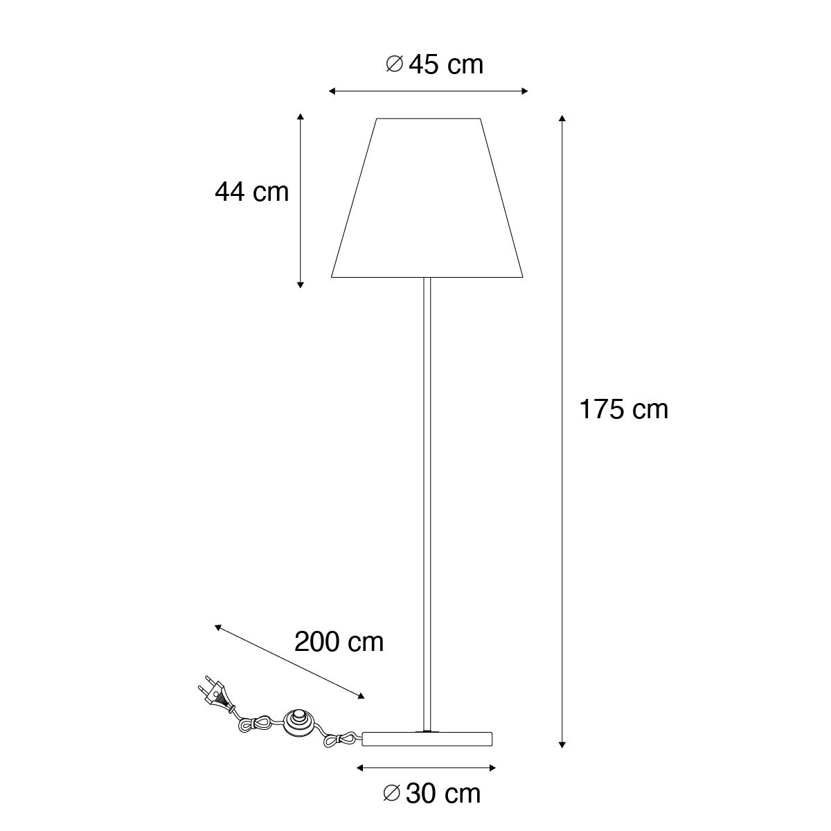 Retro vloerlamp messing met Plisse kap crème 45 cm - Kaso