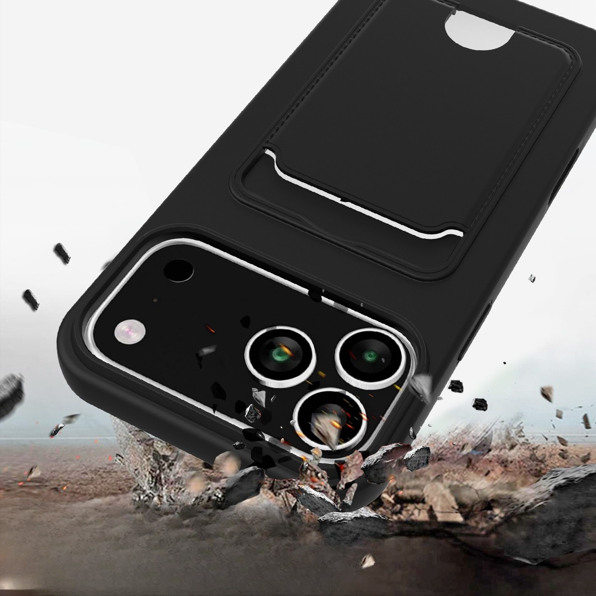iPhone 17 Pro Max Necklace Silikon Hülle mit Kartenfach   Handykette (160cm) - Schwarz