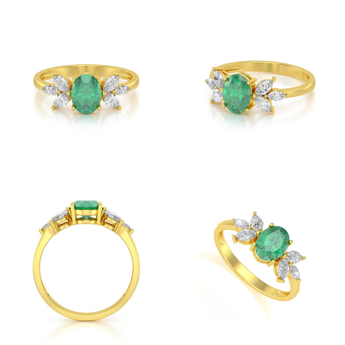 Bague ADEN Or 585 Jaune Emeraude et diamants 1.938grs