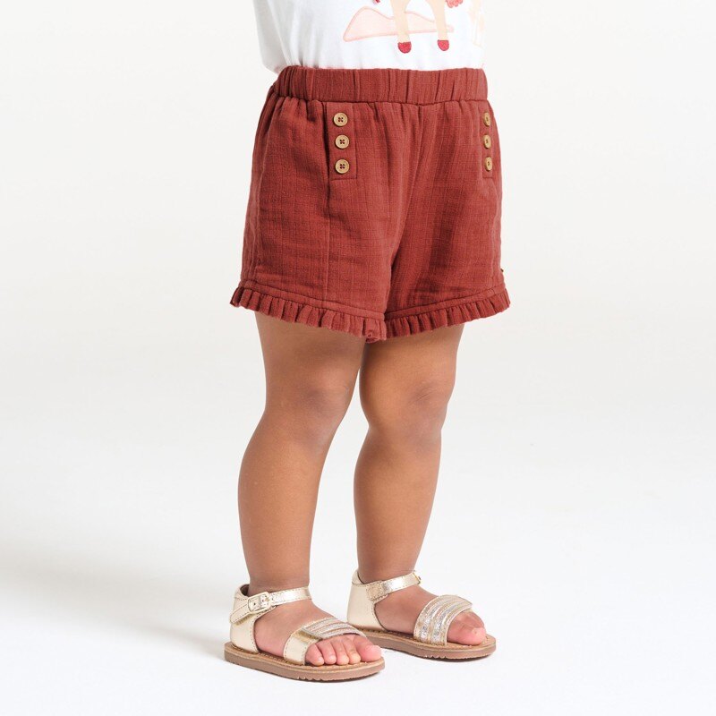 Short en gaze de coton marron bébé fille Marron
