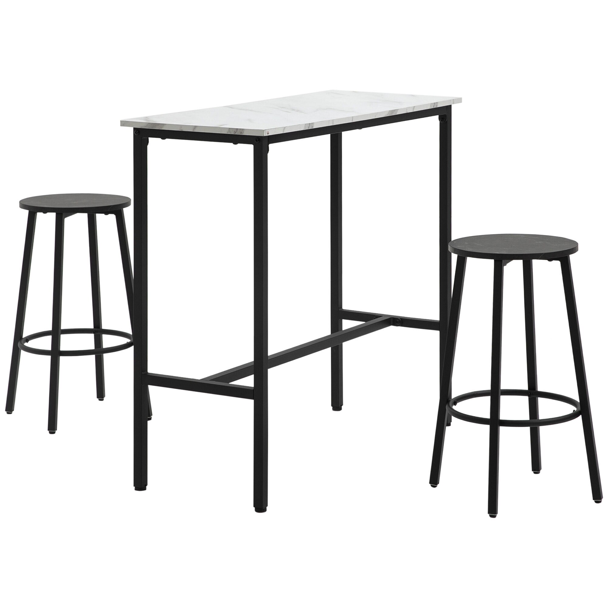 HOMCOM Bartisch Set mit Stahlrahmen schwarz, weiß 100L x 40B x 90H cm