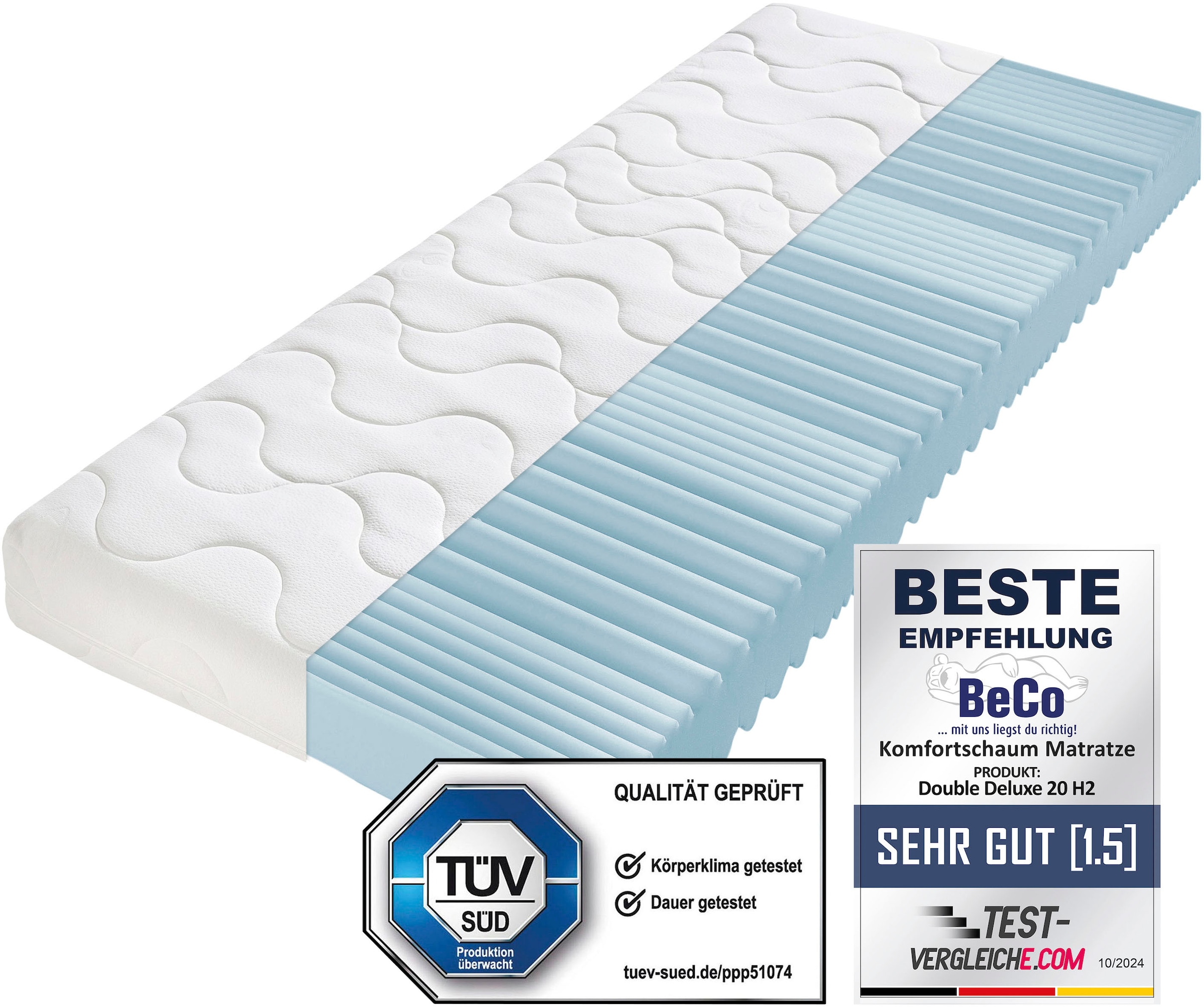 Beco Komfortschaummatratze »Double Deluxe Matratze 20, Matratze in 90x200 cm und weiteren Grössen« 20 cm hoch Raumgewicht: 28 kg/m³ 1 Stk. tlg. Matratze vom TÜV Süd getestet*, über 2.000 5-Sterne-Bewertungen!