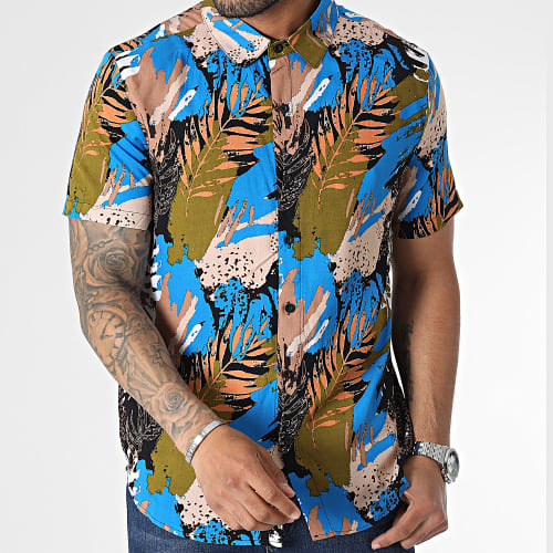 Chemise Manches Courtes Vert Kaki Bleu Noir Floral