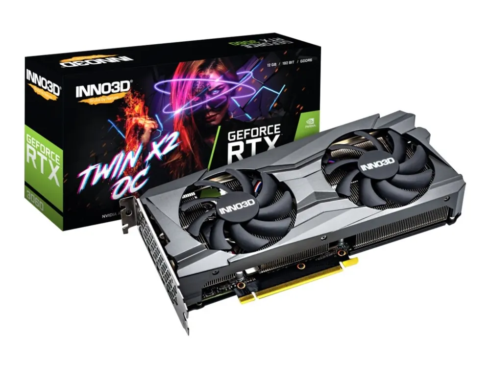 Inno3D NVIDIA® GeForce® RTX 3060 TWIN X2 OC - Grafikkort - GF RTX 3060 - 12 GB GDDR6 - PCIe 4.0 x16 - HDMI, 3 x DisplayPort - LHR