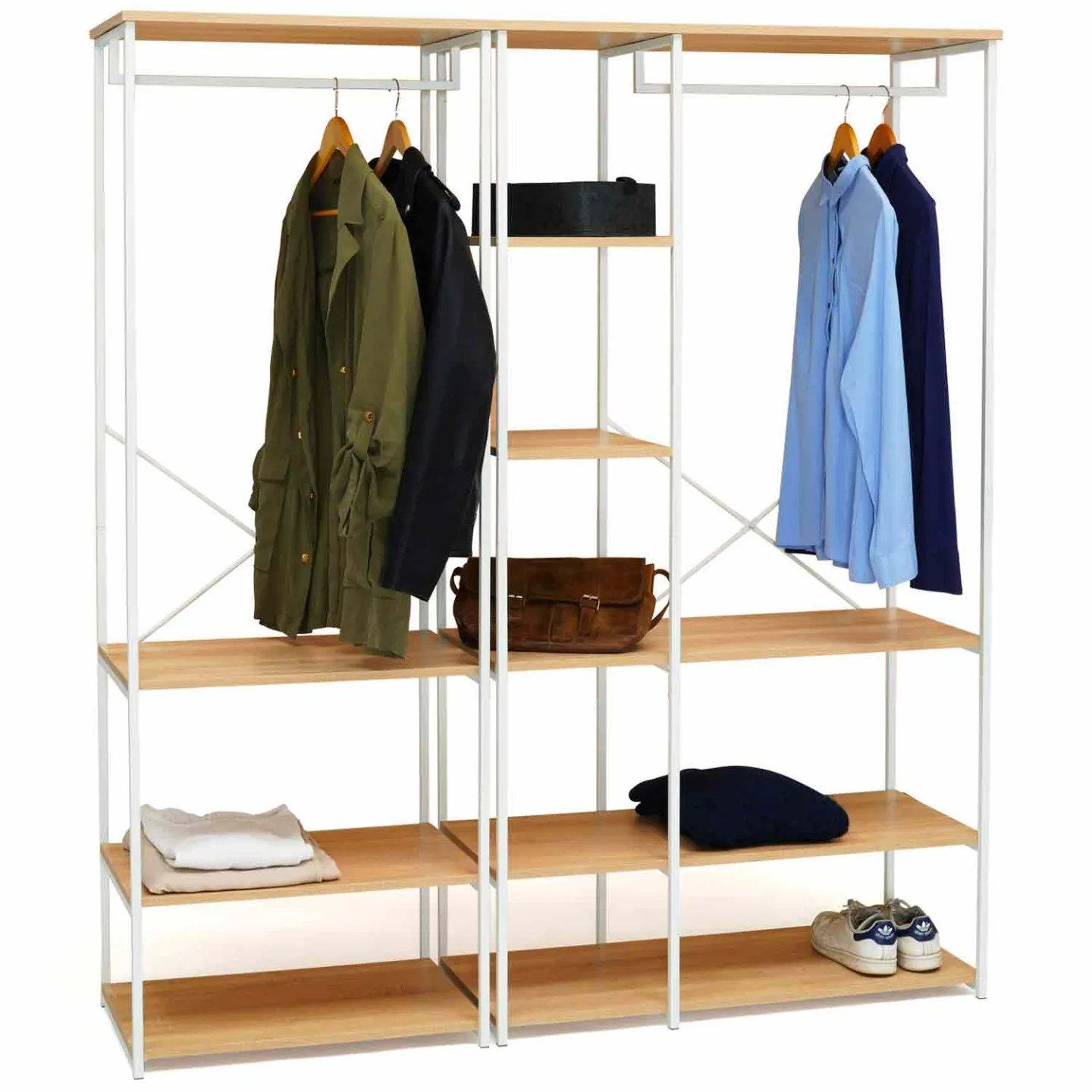 Dressing modulable XXL L. 150 cm DETROIT design industriel bois et métal blanc