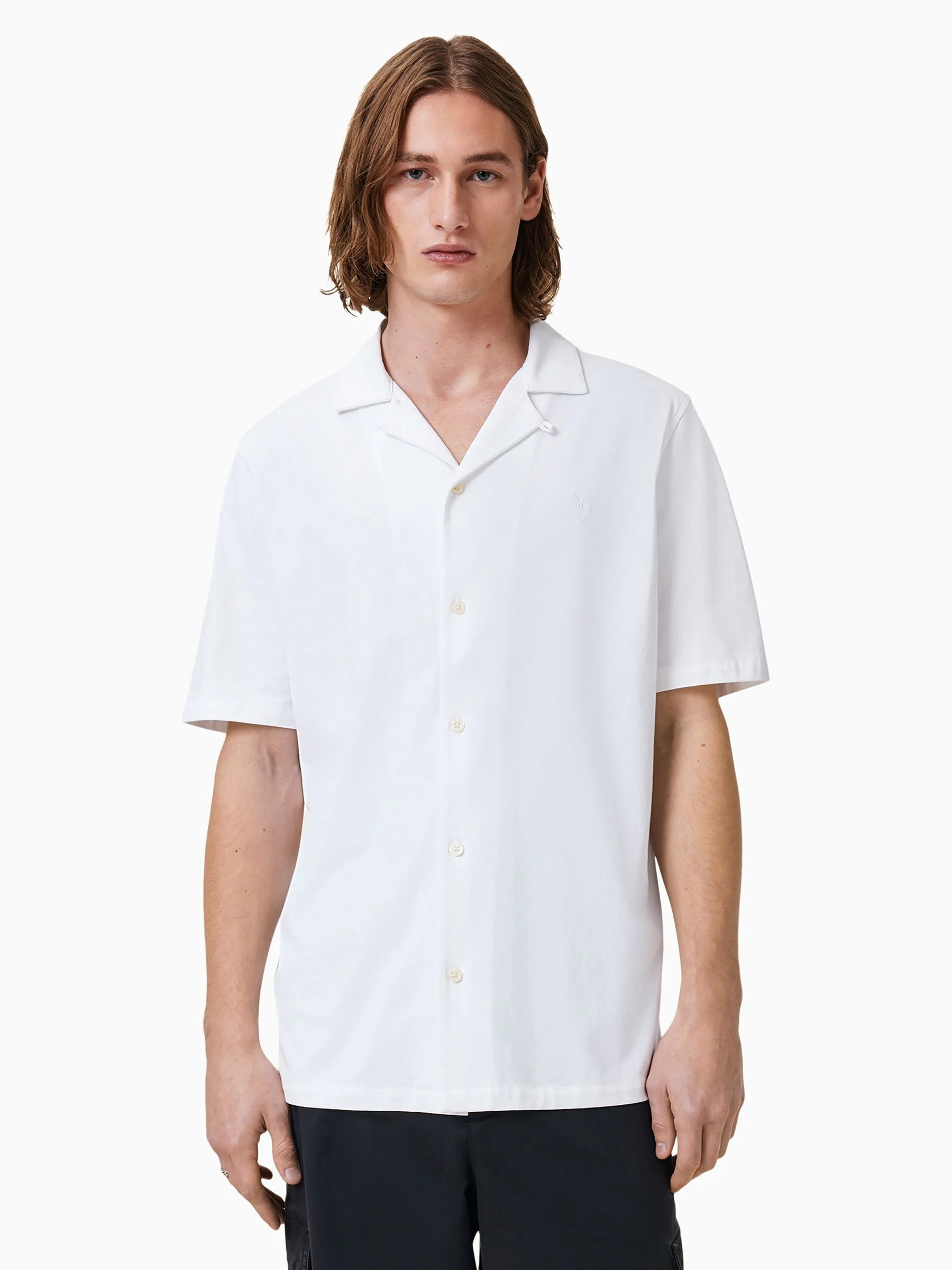 Wit - AllSaints Hudson Black Short Sleeve Button Up Shirt