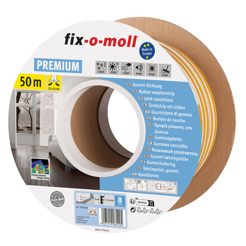 Fix-o-moll tochtband zelfklevend E 9x4mm 50m wit