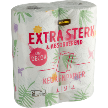 Jumbo Extra Sterk & Absorberend Keukenpapier met Decor 3-Laags 2 Rollen