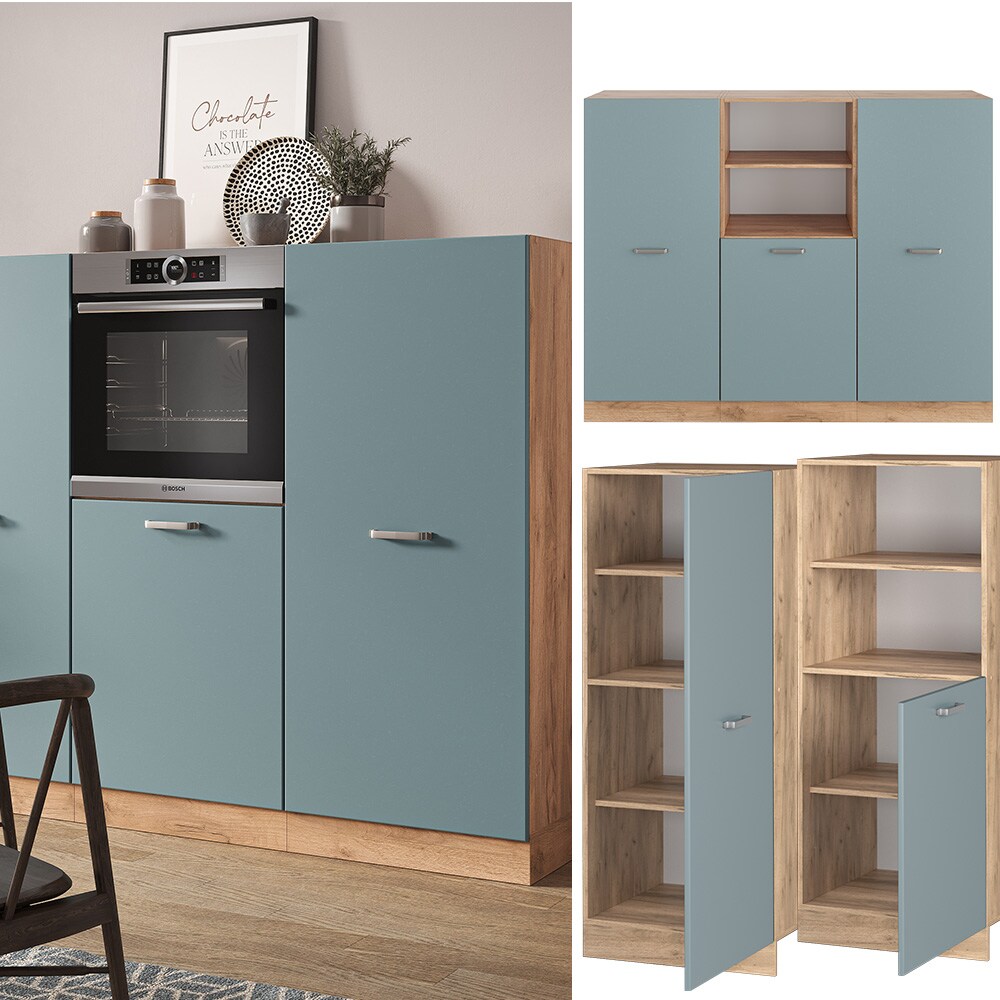 Vicco Küchenzeile R-Line Solid Eiche Blau Grau 180 cm modern Küchenschränke Küchenmöbel