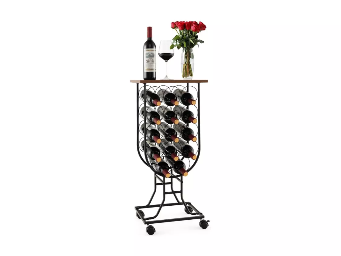 Casier à Vin Industriel en Métal pour 14 Bouteilles, Étagère à Vin Porte Bouteilles avec Roues Amovibles et Verrouillables, Cadre en métal solide, Style industriel