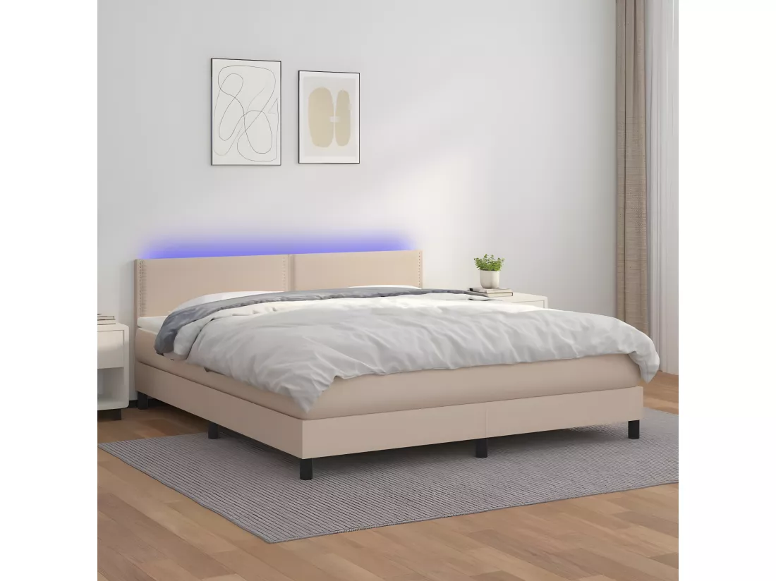 Sommier tapissier matelas LED Cappuccino 180x200 cm Similicuir