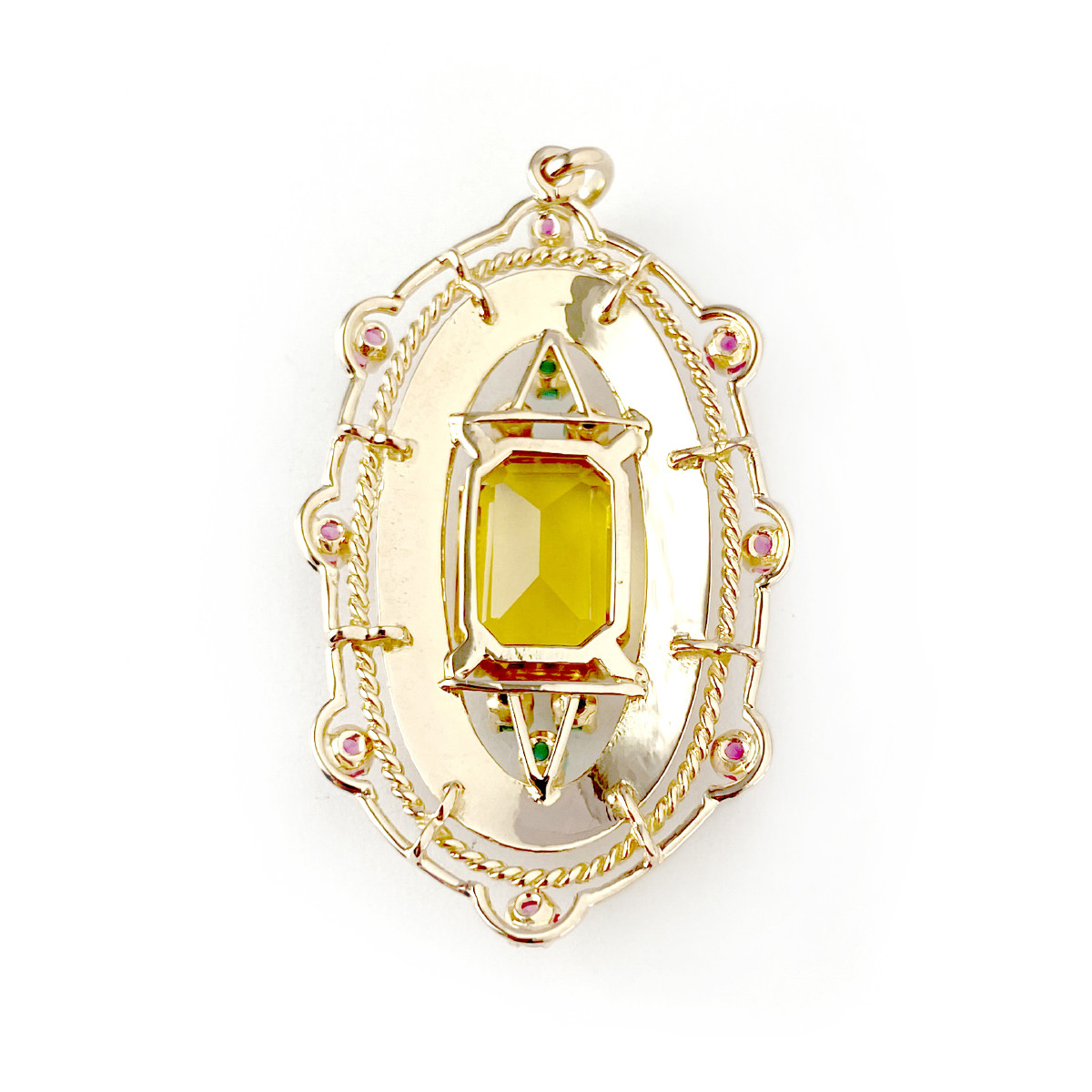 Pendentif d'occasion or 750 jaune verre jaune rubis synthétique turquoises
